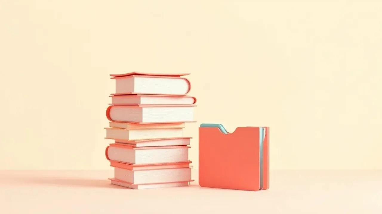 Illustration éditoriale : une haute pile de dossiers pâles, et à côté une seule chemise corail refermée sur un intercalaire bleu