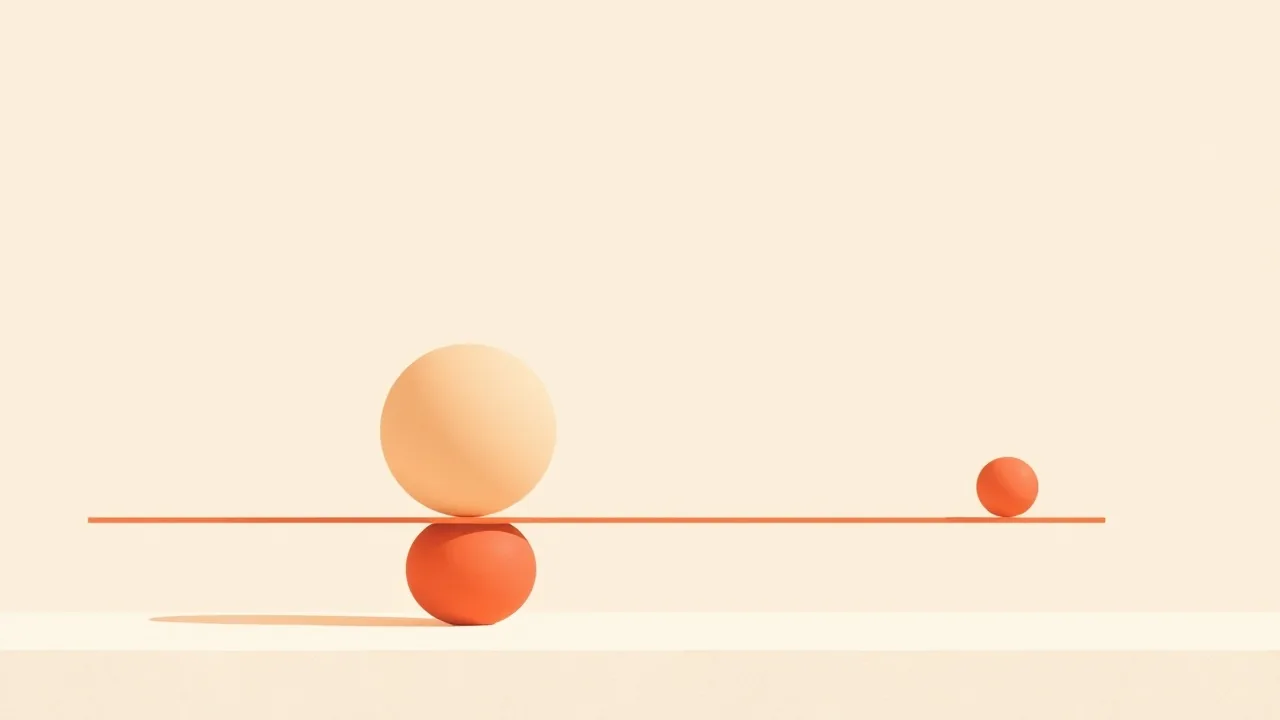 Illustration abstraite de formes corail de tailles différentes posées en équilibre sur une ligne fine, évoquant une mesure ajustée à chaque situation