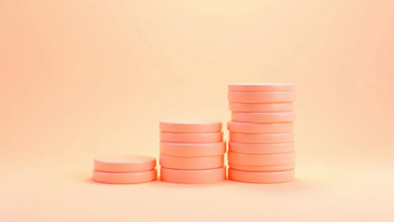 Illustration éditoriale : trois piles de jetons corail de tailles croissantes, alignées sur un plan incliné baigné de lumière chaude