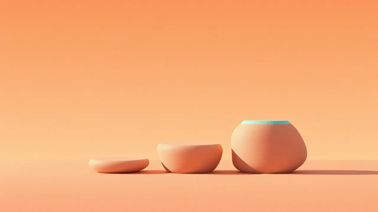 Illustration éditoriale abstraite : trois marches de pierre stylisées, de taille croissante, s'élevant sur un dégradé de lumière chaude corail et lagon