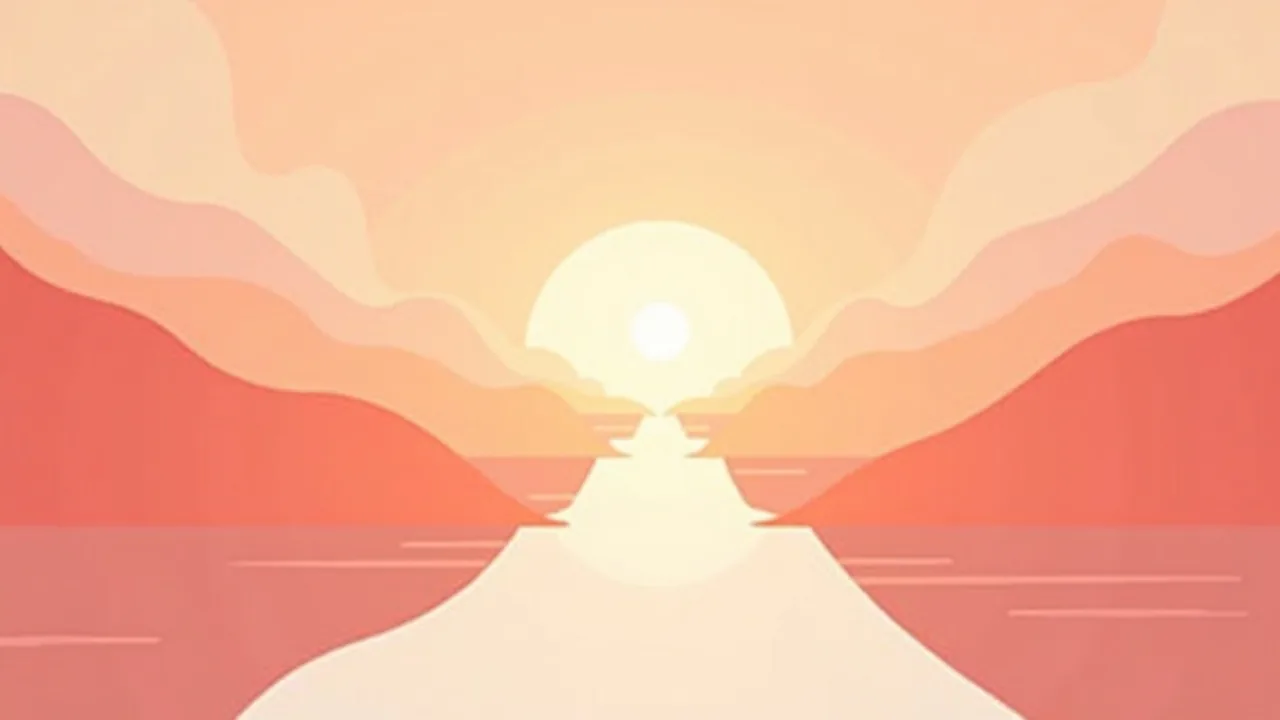 Illustration éditoriale : un chemin unique se sépare en plusieurs sentiers clairs qui rayonnent vers un horizon lumineux, dans une palette corail et pêche